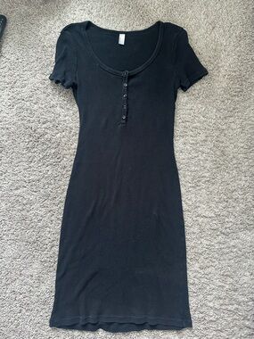 American Apparel Black Ribbed Henley Top